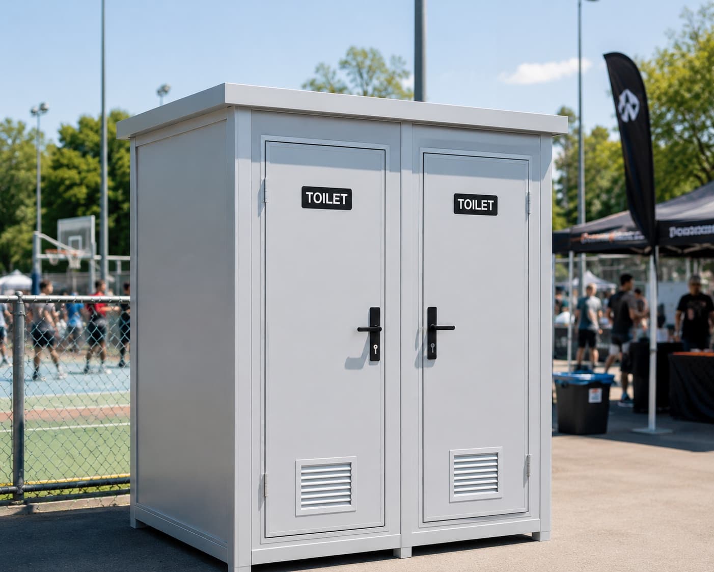 Gemini modular bathroom unit at an outdoor sports event